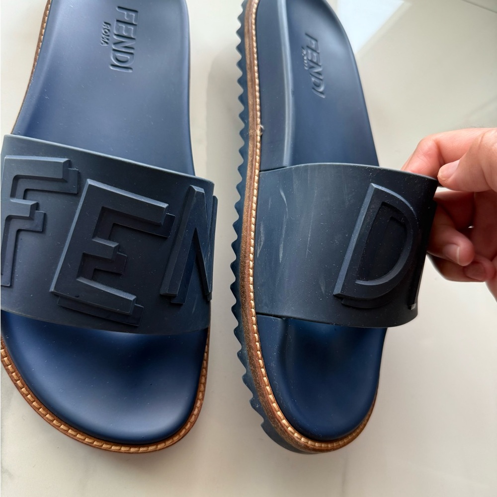 Fendi Navy Blue Slide Sandals - Picture 4 of 7